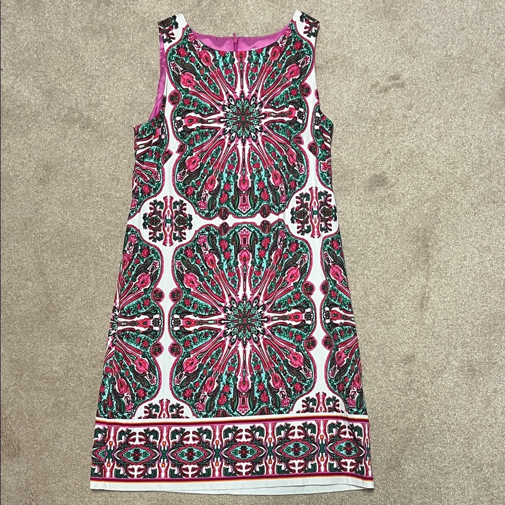London Times Pink and Green Patterned Midi Dress